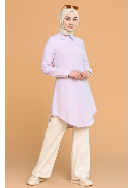 Cepli Düğmeli Tunik 6472-17 Lila