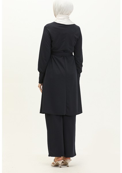 Kuşaklı Tunik Pantolon Ikili Takım 0690-08 Lacivert indirimleri