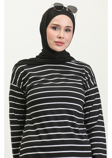 Çizgili Penye Tunik 8705A-01 Siyah modelleri