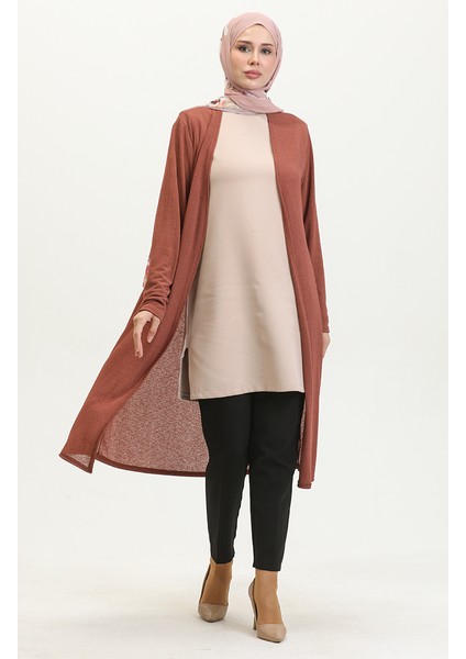 Sade Dökümlü Uzun Hırka 8727-03 Koyu Kiremit fiyatları