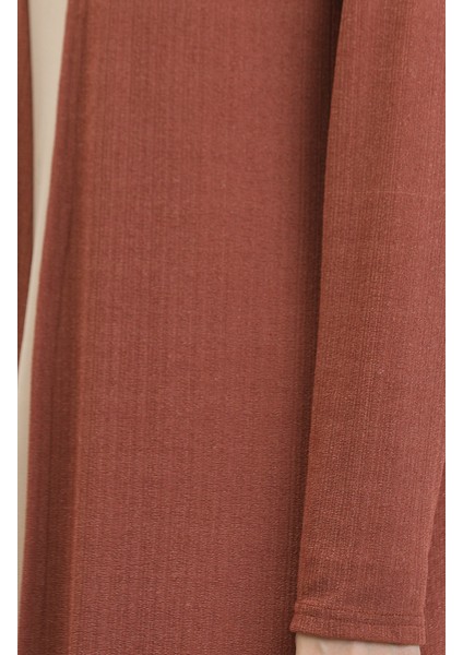 Sade Dökümlü Uzun Hırka 8727-03 Koyu Kiremit fırsatları