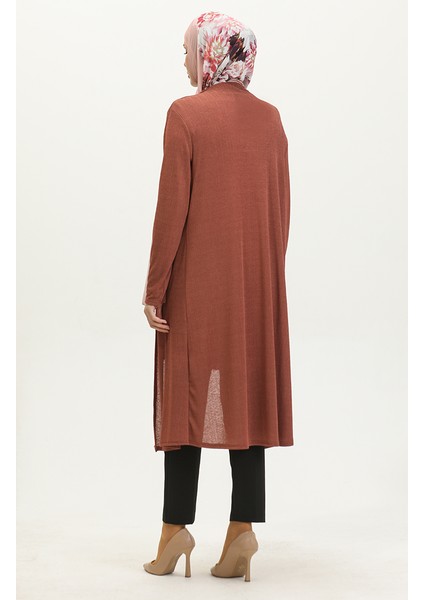 Sade Dökümlü Uzun Hırka 8727-03 Koyu Kiremit indirimleri