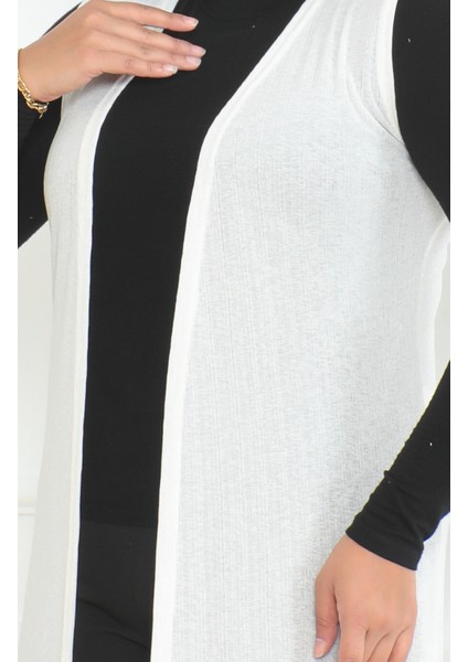 Büyük Beden Dökümlü Uzun Mevsimlik Anne Yelek 8739-03 Kırık Beyaz fırsatları