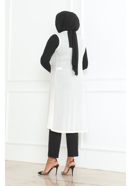 Büyük Beden Dökümlü Uzun Mevsimlik Anne Yelek 8739-03 Kırık Beyaz indirimleri