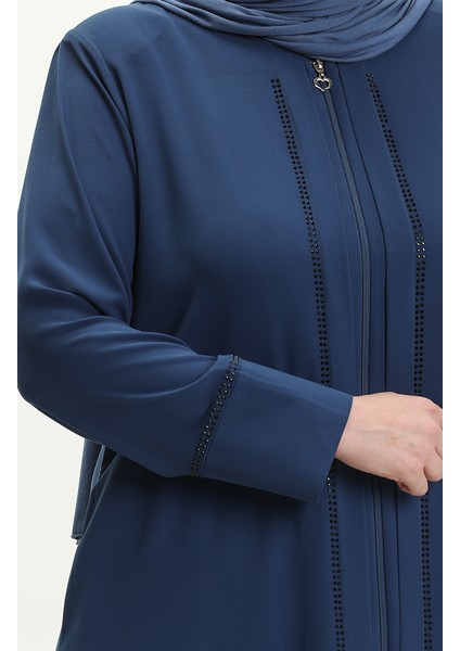 Büyük Beden Önü Taşlı Ferace 5051-06 Indigo fırsatları