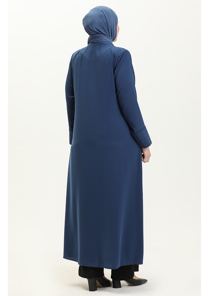 Büyük Beden Önü Taşlı Ferace 5051-06 Indigo indirimleri