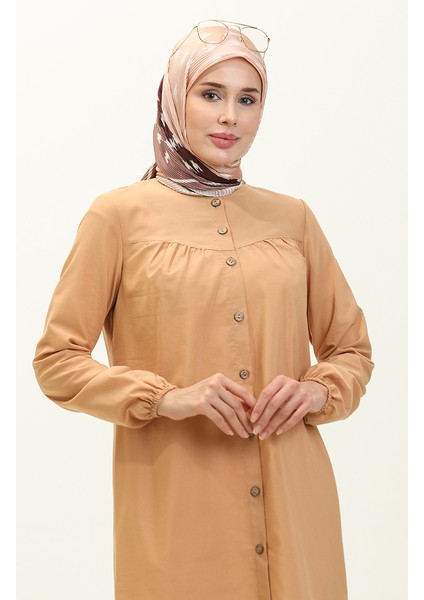 Robalı Düğmeli Tunik 4060-06 Sütlü Kahve