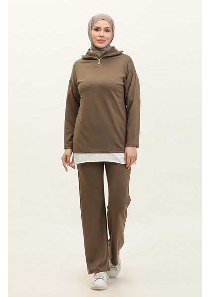 Fermuarlı Eşofman Takım 2146-03 Kahverengi