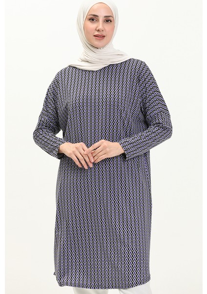 Desenli Yarasa Kol Tunik 8601-01 Lacivert