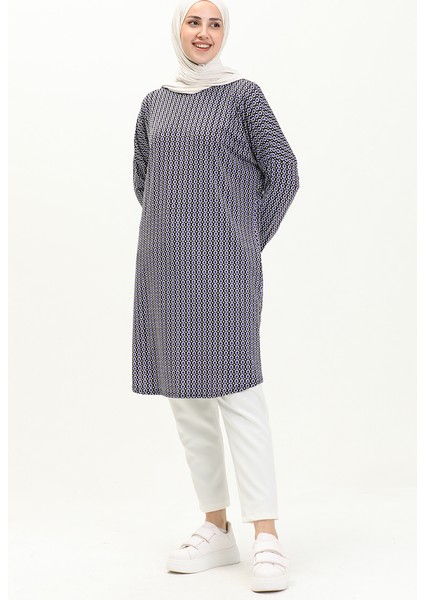 Desenli Yarasa Kol Tunik 8601-01 Lacivert
