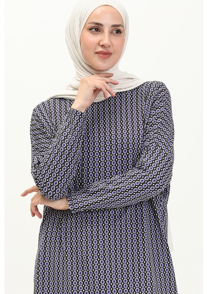 Desenli Yarasa Kol Tunik 8601-01 Lacivert