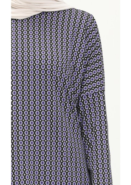 Desenli Yarasa Kol Tunik 8601-01 Lacivert