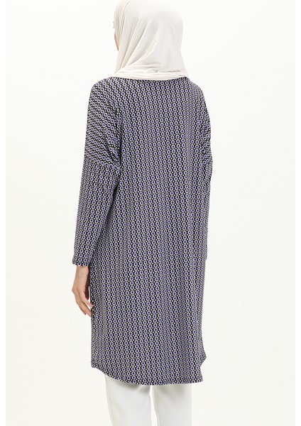 Desenli Yarasa Kol Tunik 8601-01 Lacivert