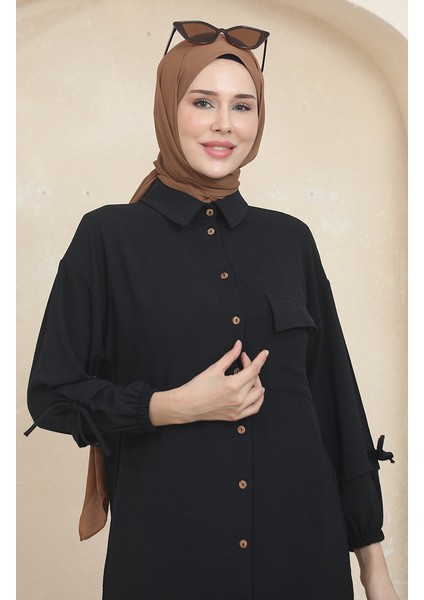 Cepli Düğmeli Tunik Pantolon Ikili Takım 1007-01 Siyah fırsatları