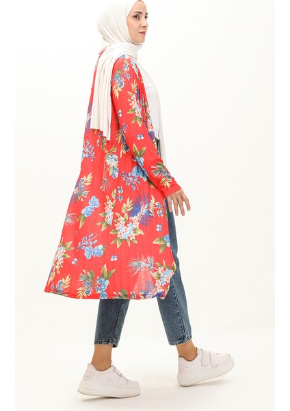 Kaşkorse Desenli Uzun Hırka 8636-01 Mercan Kırmızısı fiyatları