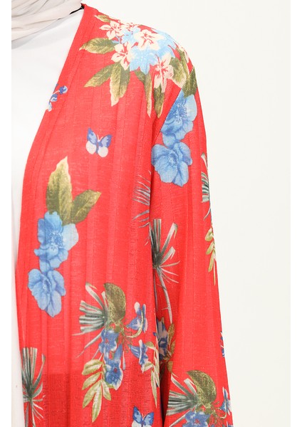 Kaşkorse Desenli Uzun Hırka 8636-01 Mercan Kırmızısı fırsatları