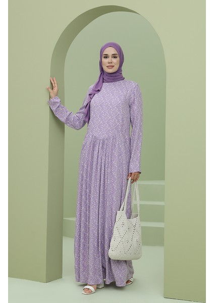 Beli Büzgülü Cepli Elbise 3304-06 Lila