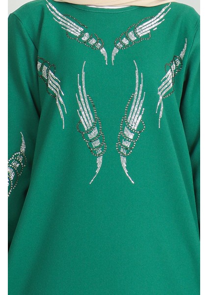 Kolu Lastikli Taşlı Abiye Elbise 0497-01 Zümrüt Yeşili fırsatları