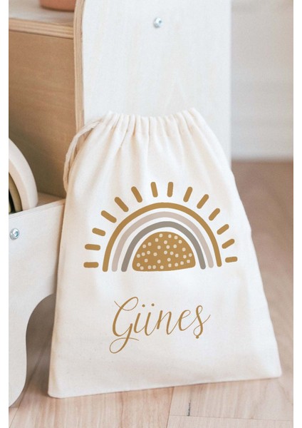 Güneş Figürlü Oyuncak Çamaşır Saklama Torbası Isimli Çok Amaçlı Çanta 20 x 30 cm Ebat