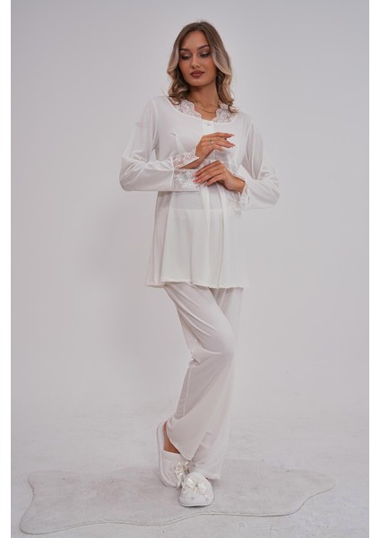 Mecit 5808 Ekru Hamile Lohusa Pijama Takımı