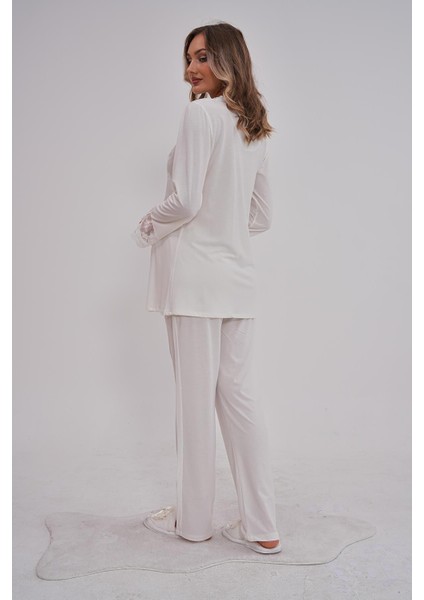Mecit 5808 Ekru Hamile Lohusa Pijama Takımı