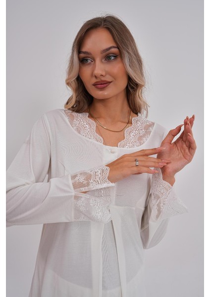 Mecit 5808 Ekru Hamile Lohusa Pijama Takımı