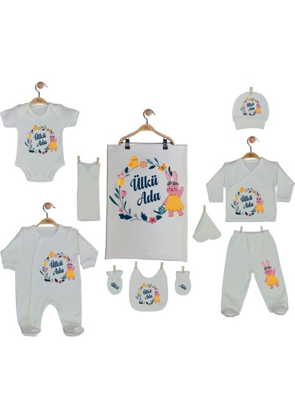 Organik Baskılı %100 Pamuk Isme Özel 10'lu Kız Bebek Hastane Çıkışı