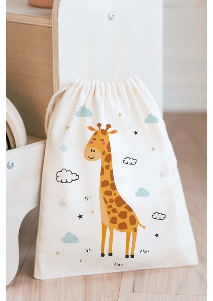 Tekno Trust Zürafa Figürlü Oyuncak Çamaşır Saklama Torbası Isimli Çok Amaçlı Çanta 20X30CM Ebat