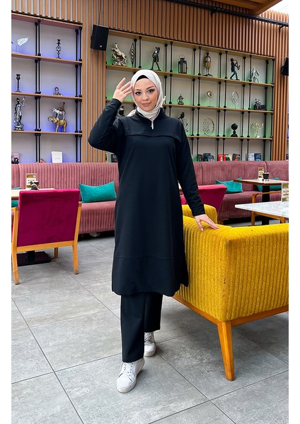 Iki Iplik Fermuarlı Eşofman Takım 3062-09 Siyah
