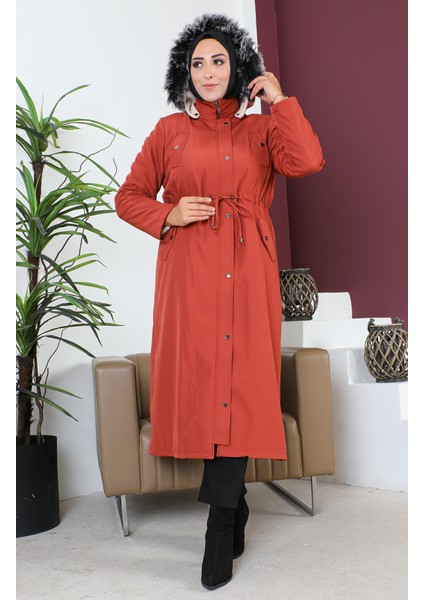 Büyük Beden Bondit Kumaş Fermuarlı Mont 11455-07 Kiremit fiyatları