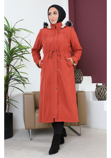 Büyük Beden Bondit Kumaş Fermuarlı Mont 11455-07 Kiremit modelleri