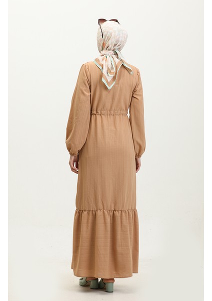 Boydan Düğmeli Etek Ucu Büzgülü Elbise 0351-03 Sütlü Kahve indirimleri
