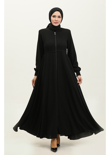 Dantel Detaylı Mevlana Ferace 5069-01 Siyah