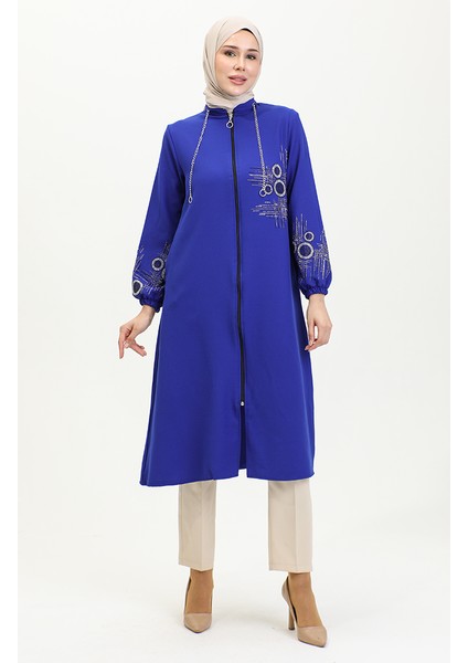 Taş Baskılı Fermuarlı Abiye Kap 0411-02 Saks