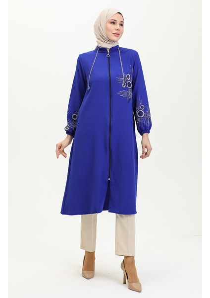 Taş Baskılı Fermuarlı Abiye Kap 0411-02 Saks modelleri