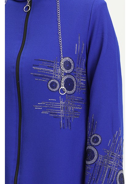 Taş Baskılı Fermuarlı Abiye Kap 0411-02 Saks indirimleri