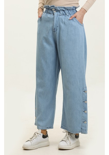 Paçası Düğmeli Bol Paça Kot Pantolon 30051-01 Buz Mavisi fiyatları