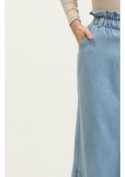 Paçası Düğmeli Bol Paça Kot Pantolon 30051-01 Buz Mavisi modelleri