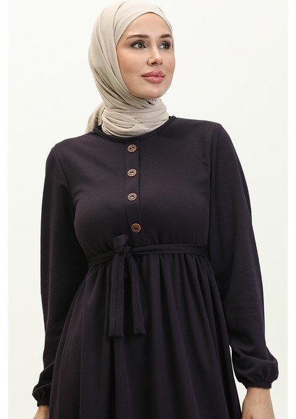 Kuşaklı Elbise 7979-10 Patlıcan Moru
