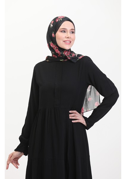 Önü Patlı Viskon Elbise 0510-06 Siyah