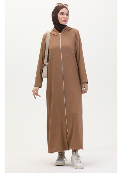 Bürümcük Kumaş Kapüşonlu Spor Ferace 1045-02 Vizon