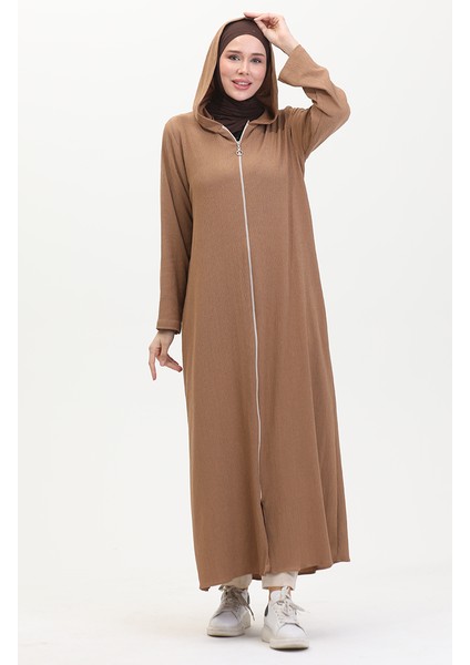 Bürümcük Kumaş Kapüşonlu Spor Ferace 1045-02 Vizon modelleri