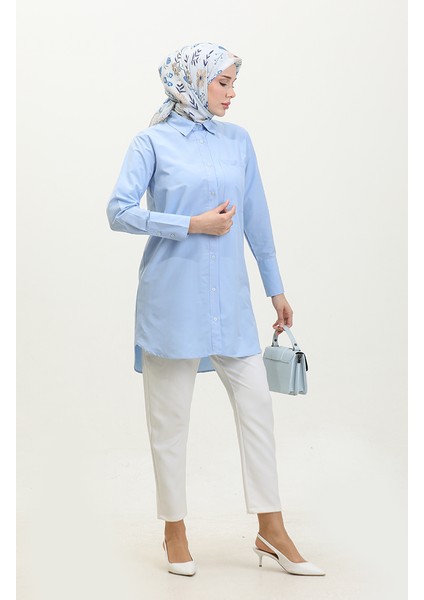 Düğmeli Tunik 4820-08 Mavi