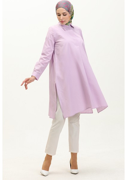Gizli Düğmeli Yırtmaçlı Tunik 6478-18 Lila fiyatları