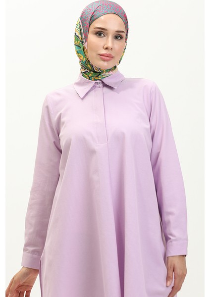 Gizli Düğmeli Yırtmaçlı Tunik 6478-18 Lila modelleri