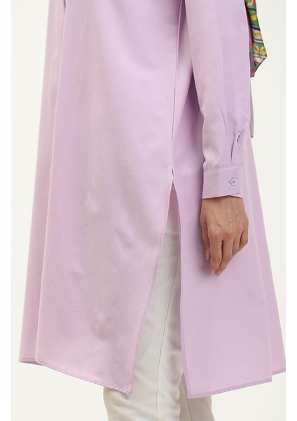 Gizli Düğmeli Yırtmaçlı Tunik 6478-18 Lila fırsatları