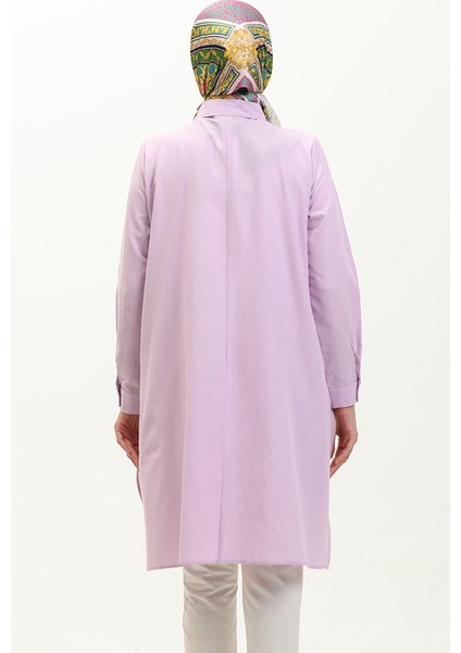 Gizli Düğmeli Yırtmaçlı Tunik 6478-18 Lila indirimleri