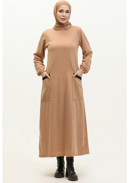 Iki Iplik Cepli Elbise 0274-02 Sütlü Kahve