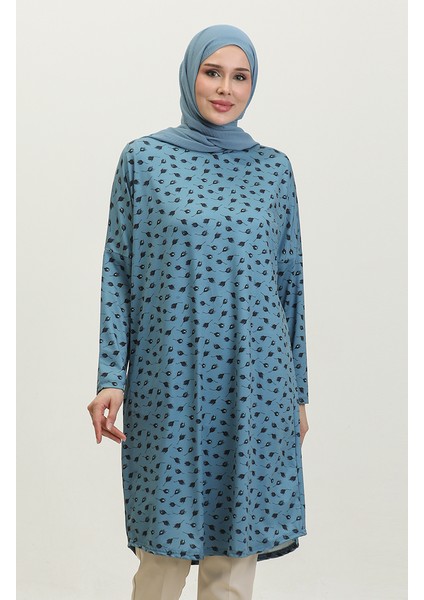 Rahat Kesim Desenli Tunik 8711-01 Petrol Mavisi