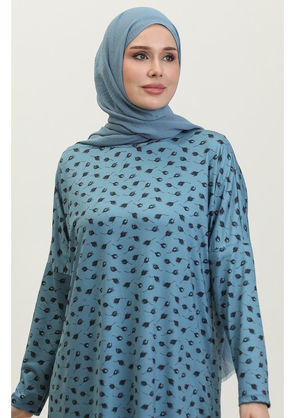 Rahat Kesim Desenli Tunik 8711-01 Petrol Mavisi
